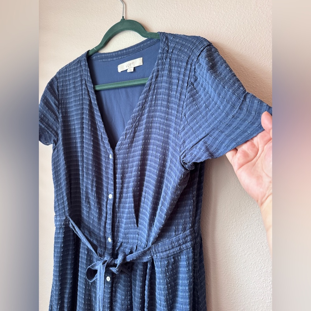 LOFT Navy Textured Midi Dress - Picture 3 of 9